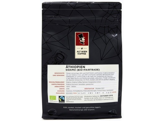 Bio zrnková káva Sidamo Etiópia 250g