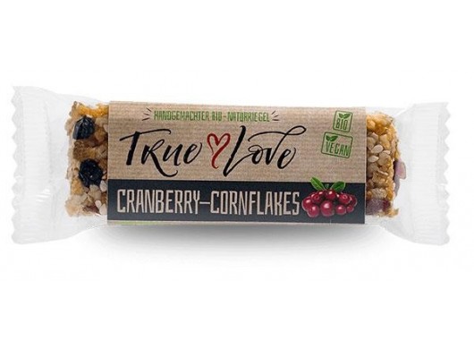 Bio vegánska müsli tyčinka True Love s brusnicami a corn flakes 34g